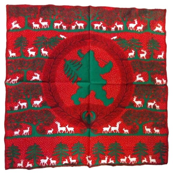 Christmas Napkins Woodland Santa Cheryl Ann Johnson 1980s Set of 6 Rustic - Picture 6 of 14